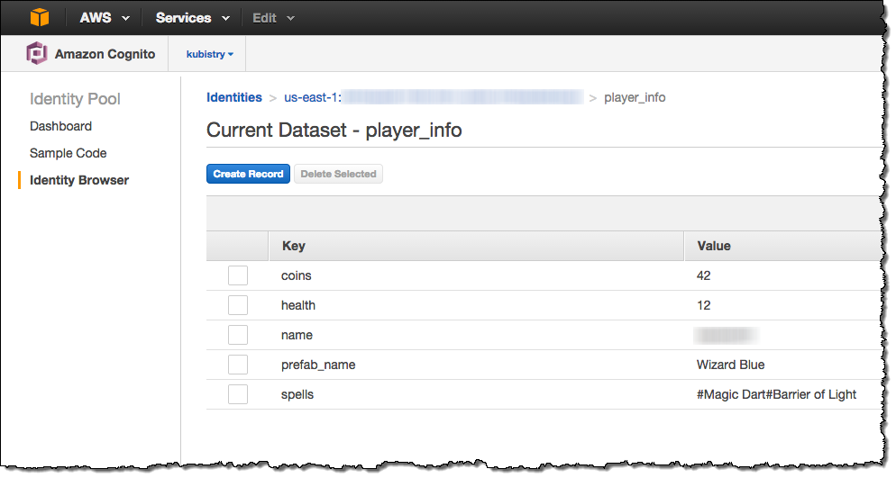 screenshot of Amazon Cognito